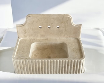 Travertine Marble Sink With Backsplash, Wall Mount Marble Sink, Custom Marble Sink, Hand Carved Marble Wash Basin