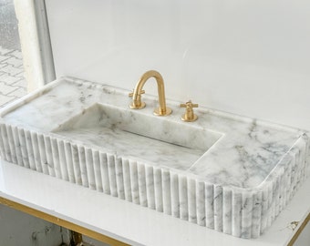 Rectangular Calacatta white marble wash basin, Marble Sink, Bathroom Sink Basin, Natural Stone Sink, luxury design bathroom,hidden drain