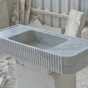 Long marble sink, luxury interior bathroom handmade stone sink wash basin, high quality white stone sink, unique design