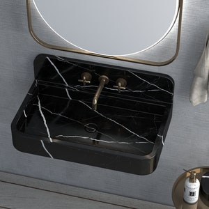 Handmade Black Marble Bathroom Sink: Custom Vessel Sink, Wall Mounted