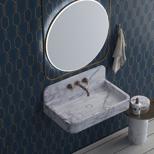 Handmade Calacatta White Marble Sink: Backsplash Bathroom Vessel