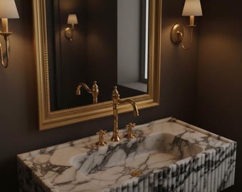 Calacatta Viola Marble Sink, Wall Mount Marble Sink, Custom Marble Sink, Hand Carved Marble Wash Basin, Luxury Bathroom Sink