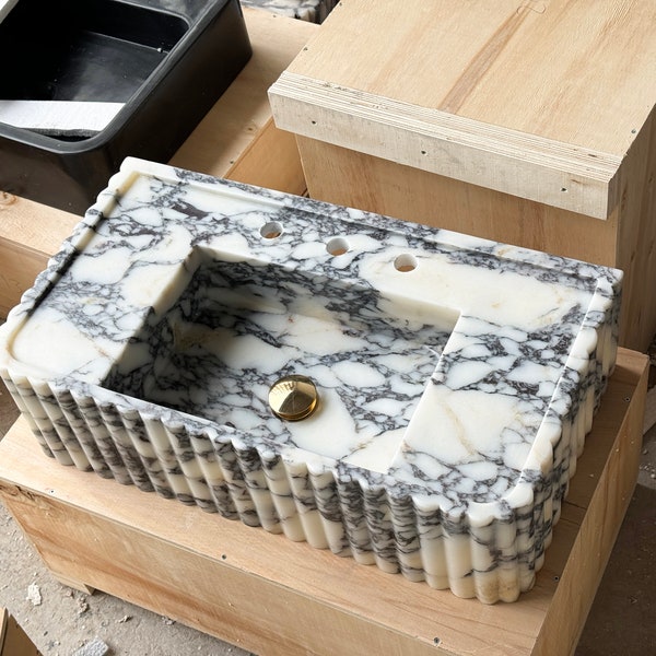 Calacatta Viola Marble Sink , Marble Sink, Custom Order Marble Sink, Hand Carved Marble Sink, Wall Mount Sink