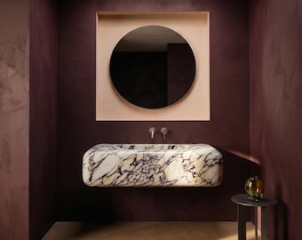 Calacatta Viola Marble Sink, Wall Mounted Marble Vanity, Luxury Floating Stone Basin, Handmade Custom Bathroom Sink