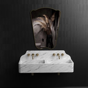 Carrara White Marble Double backsplash bathroom sink, luxury interior bathroom handmade stone sink wash basin, white stone sink,