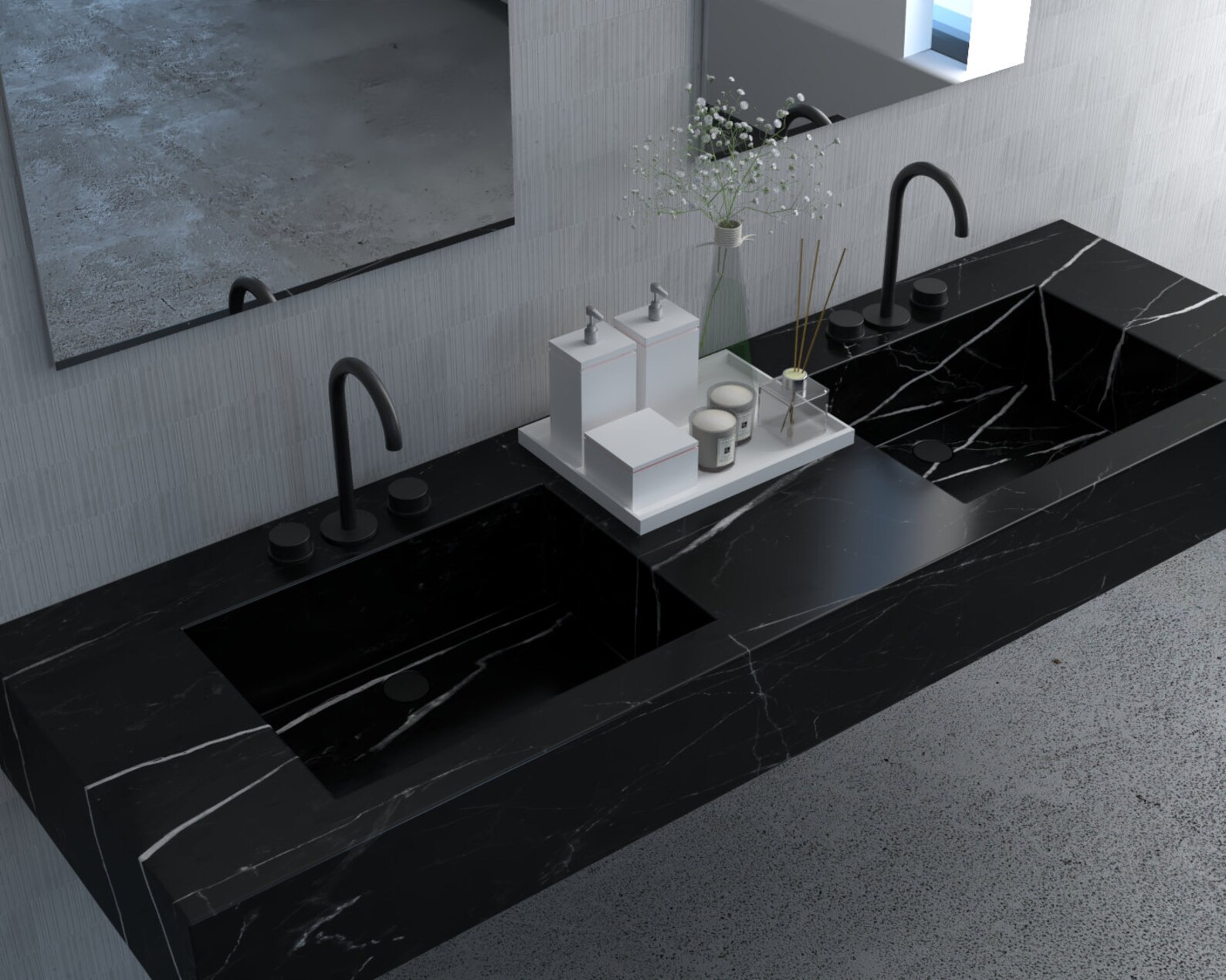 Black Marble Double Bathroom Sink, Luxury Interior Bathroom Handmade ...