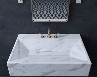 Rectangular  marble wash basin, Carrara Marble Sink, Bathroom Sink Basin, Natural Stone Sink, luxury design bathroom rectangular vanity sink