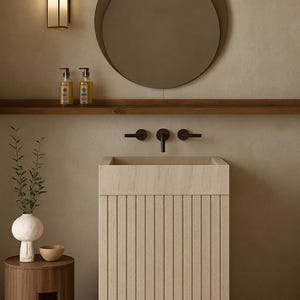 Travertine Marble Bathroom Sink: Handmade Oval Washbasin, 20&quot;x16&quot;x36&quot;