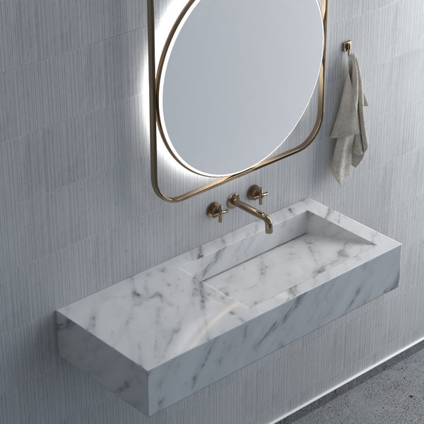 Rectangular Calacatta white marble wash basin, Marble Sink, Bathroom Sink Basin, Natural Stone Sink, luxury design bathroom