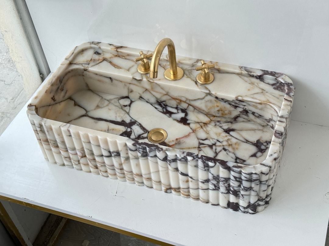 Calacatta Viola Marble Sink With Ribbed on Three Side, Marble Sink ...