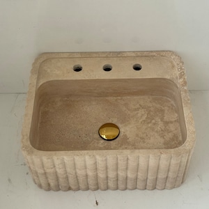 Travertine marble sink, luxury interior bathroom handmade stone sink wash basin, high quality white stone sink,