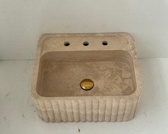 Travertine marble sink,hidden drain, luxury interior bathroom handmade stone sink wash basin, high quality white stone sink,