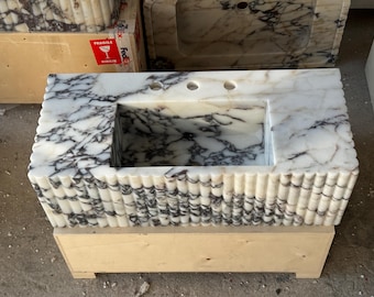 Calacatta Viola Marble Sink, Wall Mount Marble Sink, 3 Hole Faucet Marble Sink, Custom Marble Sink, Hand Carved Marble Wash Basin, Bathroom