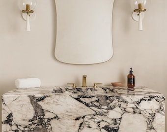 Hand-Carved Calacatta Viola Marble Sink: Wall Mount Vanity, 40''