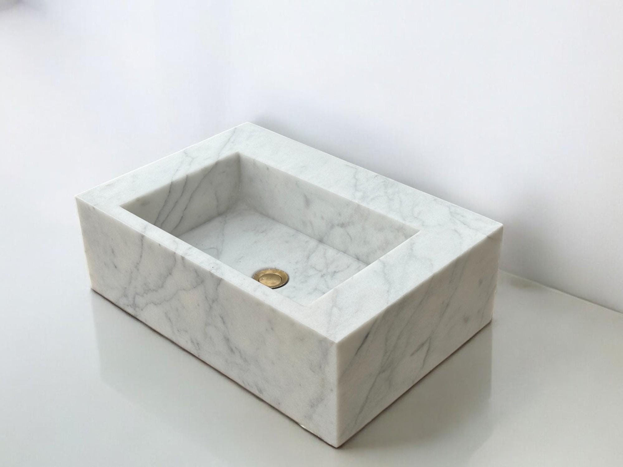 Carrara White Marble Sink Wall Mount Marble Sink Marble Bathroom Sink Powder Room Sink Custom Vanity Top Natural Stone Marble Sink