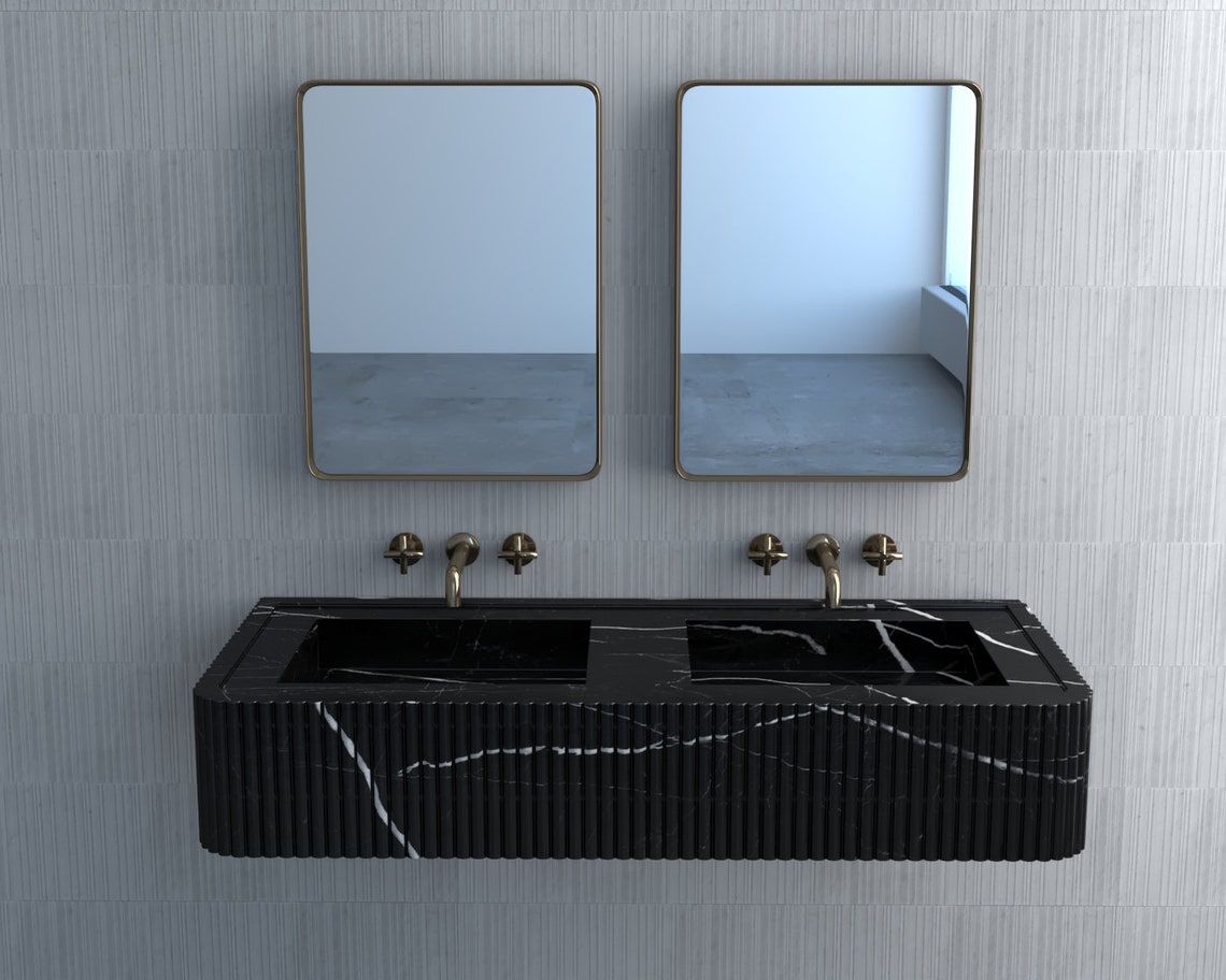 Black Marble Double Bathroom Sink Luxury Interior Bathroom - Etsy