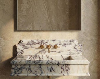 Calacatta Viola Marble Sink – 36" Wall Mount Bathroom Vanity with Backsplash