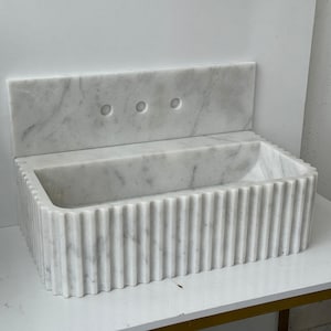 Carrara White Back Splash Waschbecken, Marmor Waschbecken, Waschbecken im Badezimmer, Naturstein Waschbecken, Luxus Design Badezimmer rechteckig Waschtisch Waschbecken