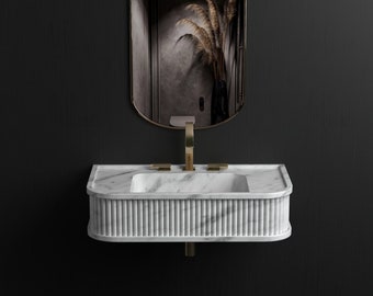 Carrara White Marble Sink, Wall Mount Marble Sink, Custom Marble Sink, Hand Carved Marble Wash Basin, Luxury Bathroom Sink