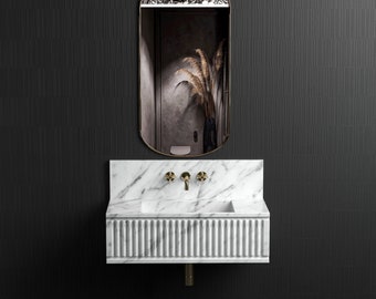 Carrara White Marble Sink, Wall Mount Sink With Backsplash, Custom Order Marble Sink, Natural Stone Sink