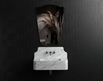 Lavabo de mármol blanco de Carrara con protector contra salpicaduras, lavabo de mármol para montaje en pared, lavabo de mármol a medida, lavabo de mármol tallado a mano.