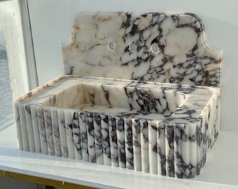Lavabo de mármol Calacatta Viola tallado a mano: Lavabo de pared acanalado