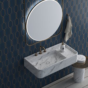 Rechteckiges Carrara Marmor Waschbecken, Marmor Waschbecken, Badezimmer Waschbecken, Naturstein Waschbecken, Luxus Design Badezimmer