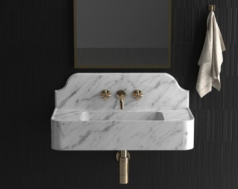 Back Splash Calacatta White Marble Sink, Bathroom for Marble Sink ,Bowl White Wash Basin, Custom Vessel Sink , Counter Top sink