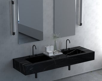 Black Marble Double  bathroom sink, luxury interior bathroom handmade stone sink wash basin, high quality white stone sink,