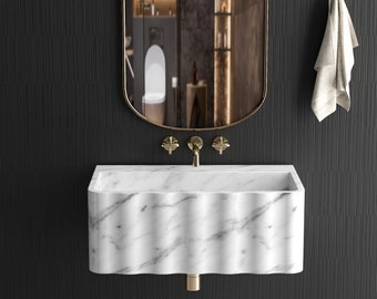 Carrara White Marble Sink, Wall Mount Marble Sink, Custom Marble Sink, Hand Carved Marble Wash Basin, Luxury Bathroom Sink