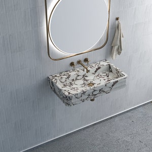 Handmade Rectangular Beige Marble Wash Basin: Luxury Bathroom Sink (70x40x12cm)