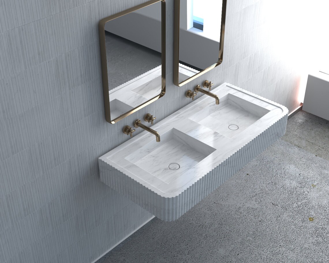 Carrara White Marble Double Bathroom Sink Luxury Interior - Etsy