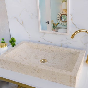 Rectangular beige marble wash basin, Marble Sink, Bathroom Sink Basin, Natural Stone Sink, luxury design bathroom rectangular vanity sink