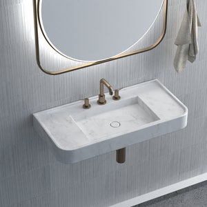 Rechteckiges Carrara-Marmor-Waschbecken, Marmor-Waschbecken, Badezimmer-Waschbecken, Luxus-Design-Badezimmer rechteckiges Waschbecken