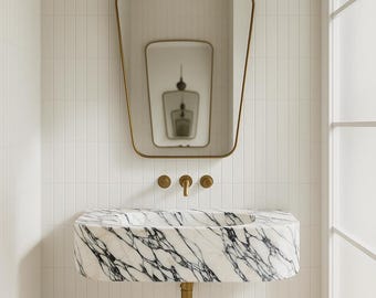 Calacatta Viola Marble Sink, Wall Mount Marble Sink, Custom Marble Sink, Hand Carved Marble Vanity Sink, Luxury Bathroom Sink