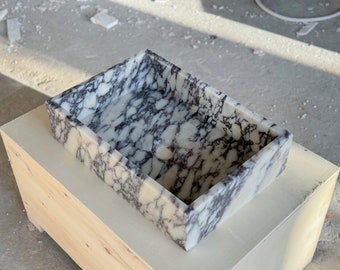 Calacatta Viola Marble Sink: Hand Carved Wall Mount Basin (20x14x5 inches)