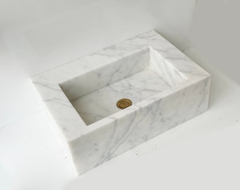 Carrara White Marble Sink Wall Mount Marble Sink Marble Bathroom Sink Powder Room Sink Custom Vanity Top Natural Stone Marble Sink