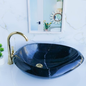 Geometric shaped black sink, natural stone marble handmade sink, unique wash basin custom pattern luxury high end sink