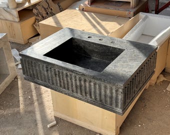 Black Bayat Marble Wall Mount Sink With Backsplash, Custom Marble Sink, Handmade Bathroom Sink