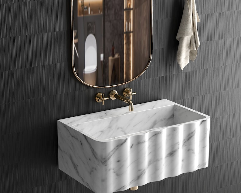 Calacatta White Marble Sink Wall Mount Marble Sink Marble Bathroom Sink ...