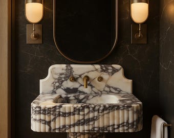 Custom Marble Sink Vanity – Natural Stone Sink with Marble Sink, Console Sink for Powder Room, Elegant Bathroom Design M3M029