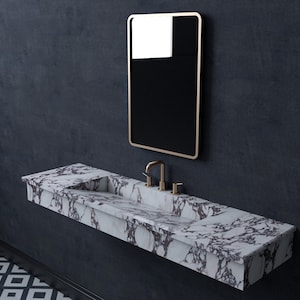 Handmade Calacatta Viola Marble Bathroom Sink: Hidden Drain Vanity Top
