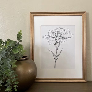 January Birth Month Flower-Carnation | Physical Print | B/W