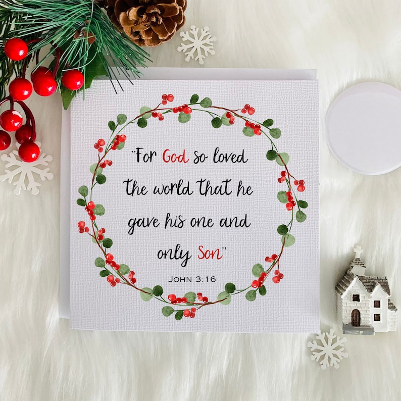 Christian Christmas Card, Religious Xmas Card, John 3.16 Bible Quote