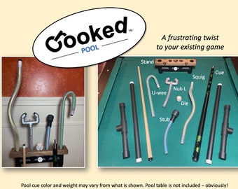 Crooked Pool: Crazy twist for Your Existing Game of Pool/Billiards (Cue, Attachments, Dice, and Stand)