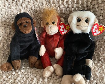 TY Beanie Babies; set of 3 monkeys