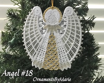 Gifts One of 24 Different Angels Silver & Gold Metallic Ready to Ship w/White Organza Drawstring Bag Lace Angel Ornament #20 Christmas