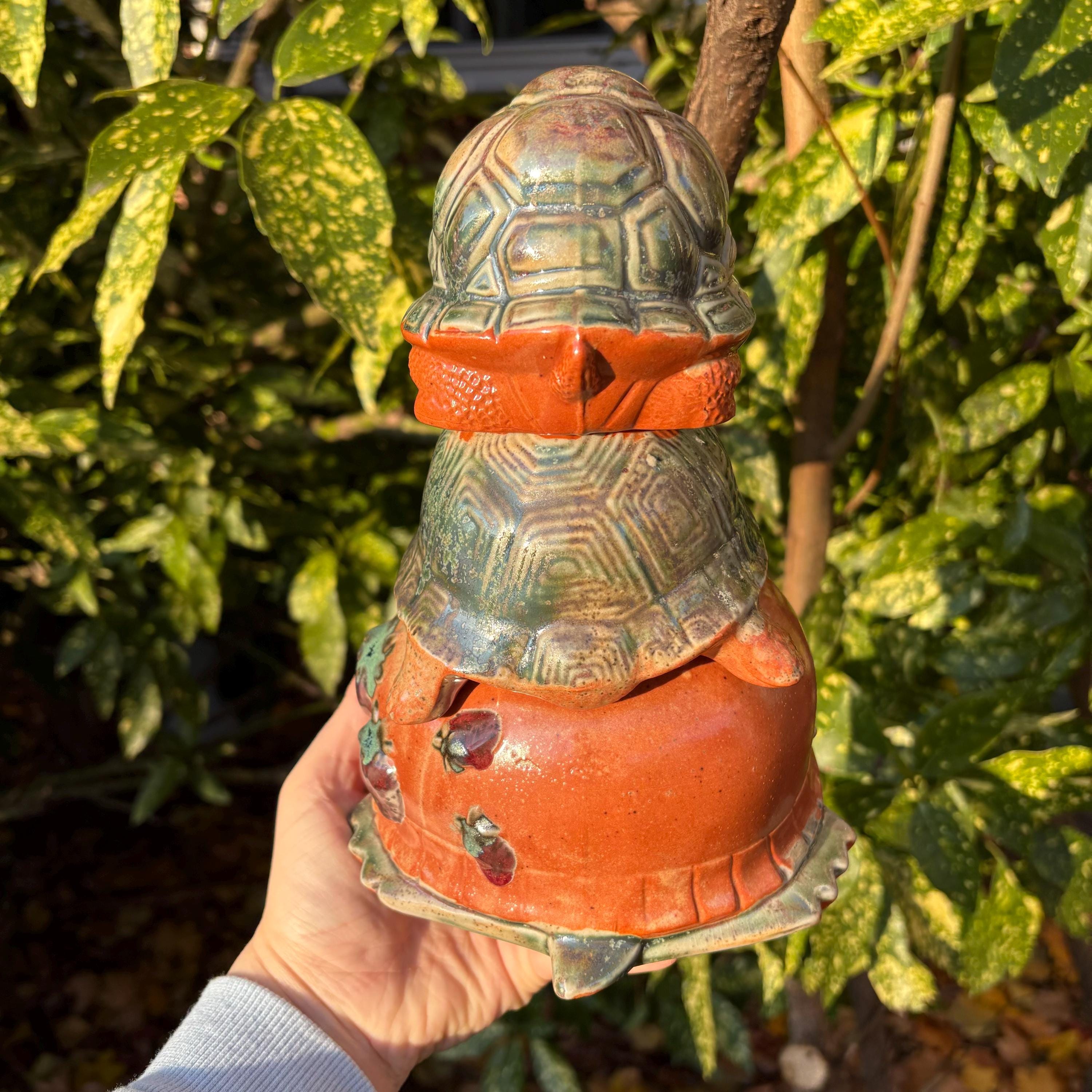 Handmade Ceramic Turtle Stack | Strawberry Garden Decor - Etsy