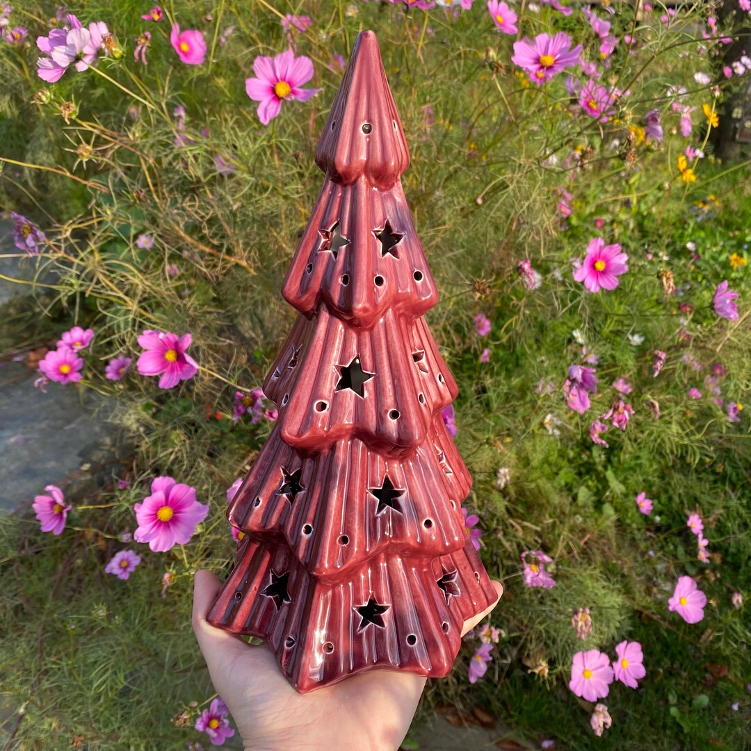Maroon Christmas Tree Ceramic Light up Christmas Tree Etsy