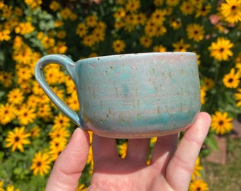 Turquoise mug | Medium-sized ceramic mug | Green mug | Blue mug | Turquoise cup | Turquoise pottery | Turquoise ceramic